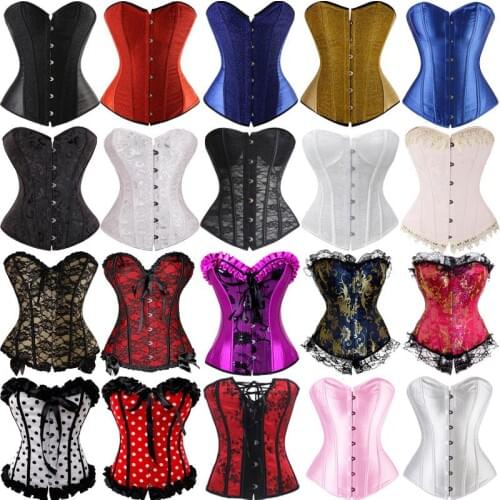 SAYFUT Size S-2XL/6XL Sexy Lace up Boned Overbust Corset Bustier Top Waist Cincher Outfit Summer Party dress Steampink Corselet