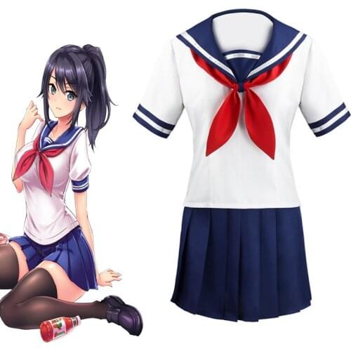 Yandere Simulator Ayano Aishi Cosplay Costumes Yandere-Chan School Uniform JK Sailor Suit Short Sleeve Top Skirt Bow Tie