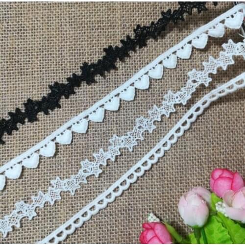 1Yards Embroidery Lace Trim Star Ribbon Cotton White Black Lace Fabric Love Lace Applique Sewing Trimmings dentelle ruban LP11