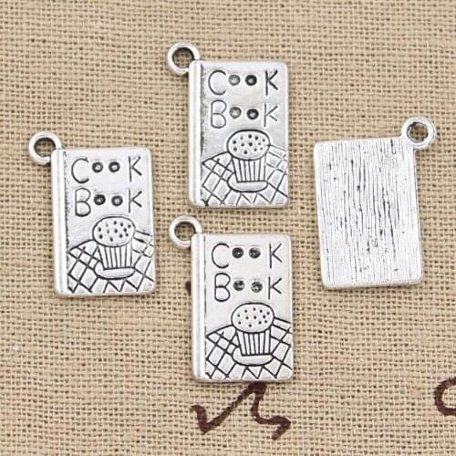 15pcs Charms Cook Book Recipe Kitchen 17x11mm Antique Silver Color Pendants Making DIY Handmade Tibetan Silver Color Jewelry