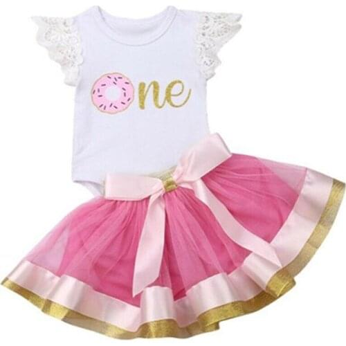 Summer Toddler Kids Baby Girl Lace Top Romper Jumpsuit+Tulle Tutu Skirt 2PCS Dress Set Toddler Girl Clothes Cotton O-neck