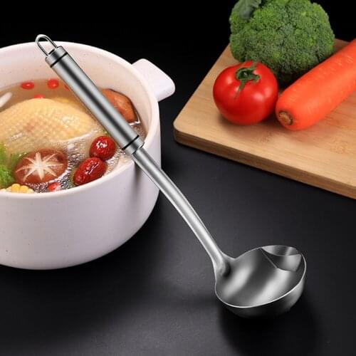 Long Handle Oil Soup Separate Spoon Stainless Steel Oil Filter Scoop Cooking Colander Soup Ladle for Kitchen Household Tableware