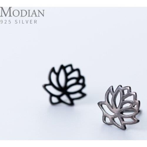 Modian Authentic 925 Sterling Silver Black Lotus Flower Stud Earrings Classic Charm Anti-allergy Jewelry For Women Christmas