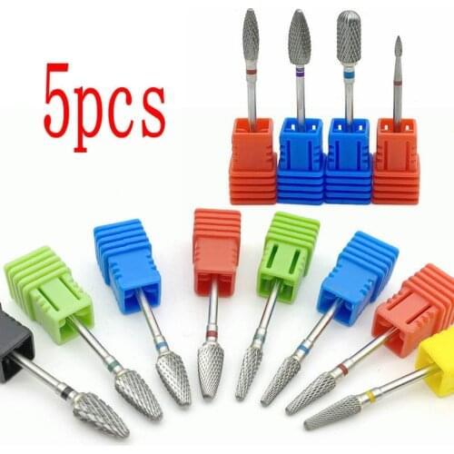 5pcs Dental Tungsten Carbide Burs Nail Drill Bits Nail CutterNail Art Manicure Tools 2.35mm Shank Dental Lab Rotary Tool