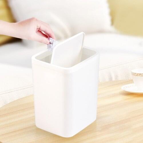 Desktop Trash Can Small Mini Garbage Can Plastic Dustbin with Shake Cover for Home Office CLH@8