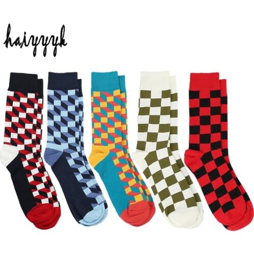 Combed Cotton Men Socks All Seasons Compression Socks Colorful Funny Dress Crew Socks Men Big Size 39-46