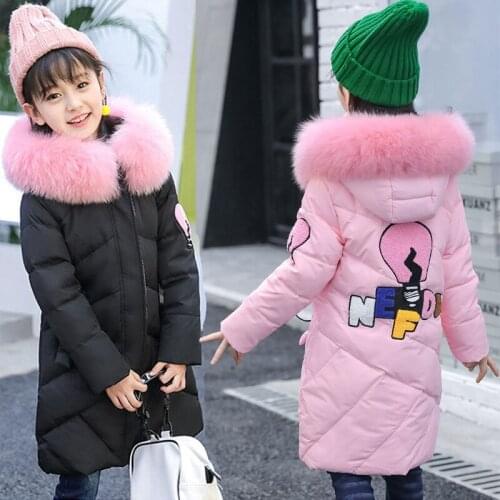 Winter Teenager Long Style Girls Jacket Keeping Warm Hooded WIndbreaker Coat For Girl Fur Collar Long Style Children Outerwear