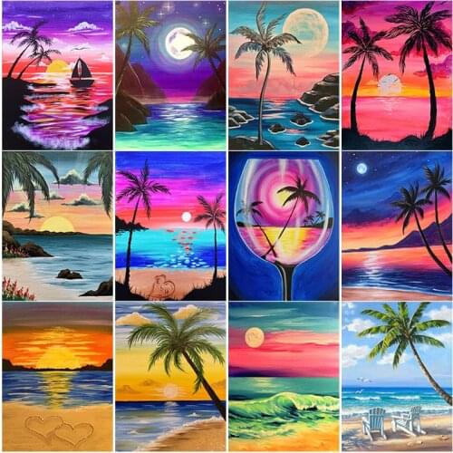 New 5D DIY Diamond Painting Sunset Diamond Embroidery Sea View Cross Stitch Crafts Full Square Round Drill Home Decor Art Gift