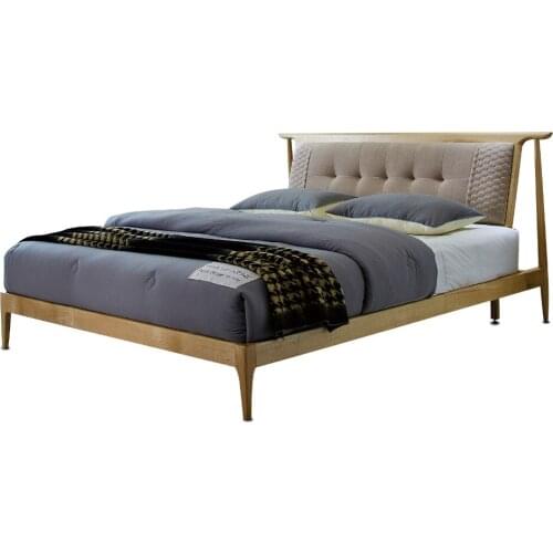 1212H202B Asho solid wood Original Nordic style with stable ranked skeleton soft bed-rest Modern Simple style large bed frame