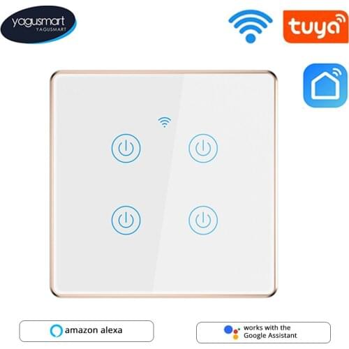 Yagusmart Tuya WiFi Light Switch Neutral Optional 1 2 3 4 Gang Alexa Google Home Assistant Smart Life Control Wall Touch Switch