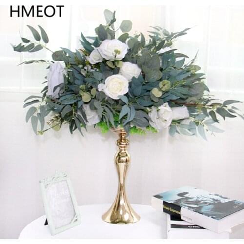 Custom Willow Leaf Green Plants White Artificial Rose Flower Ball Wedding Centerpieces Decor Table Flower Party Window Display