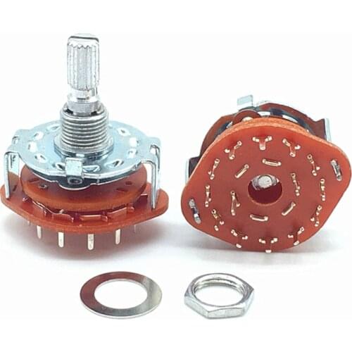 1pc RS25 Shaft Panel Mount 2P6T Band Rotary Switch Selector 2 Pole 6 Position 20MM Plum Shaft With Switch Cap