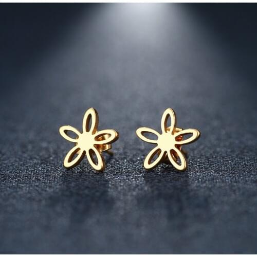 DOTIFI Stainless Steel Stud Earring For Women Man Hollow Flower Gold And Silver Color Lovers Engagement Jewelry Drop Shipping