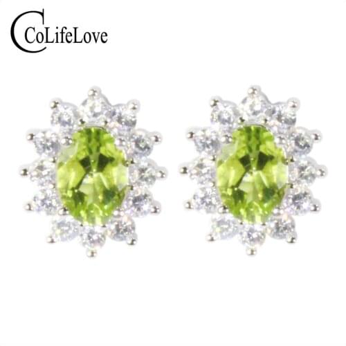 CoLife Jewelry 100% Natural Peridot Stud Earrings 5*7mm VVS Peridot Earrings for Daily Wear 925 Silver Peridot Jewelry