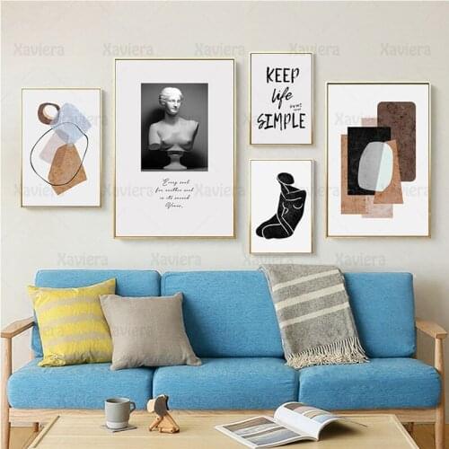 Nordic Abstract Geometric Figures Canvas Painting Venus Sculpture Wall Art Posters Mid-Century Modern Decoration for Living Room