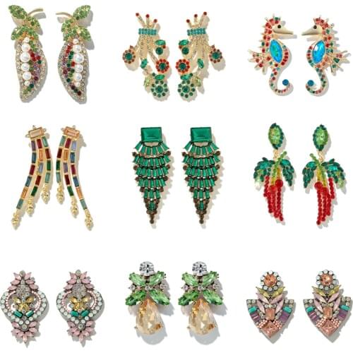 Tocona Personality Shiny Crystal Stone Drop Dangle Earrings for Women Luxury Animal Flowers Tree Party Jewelry Accessories