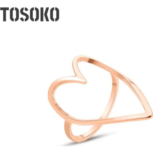 TOSOKO Stainless Steel Jewelry Peach Heart Love Hollow Out Ring Fashion Sweet Ring BSA196