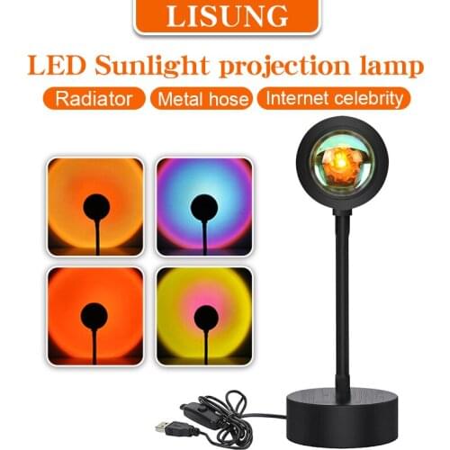 USB LED Rainbow Sunset Projector Night Light Sun Projection Desk Lamp for Bedroom Bar Coffee Store Wall Decoration Lighting