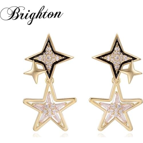 Brighton New Unique Crystal Star Dangle Drop Earrings For Women Fashion Korean Temperament Party Trendy Jewelry Gift Accessories