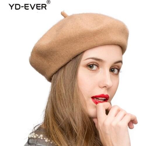 YD-EVER Winter Women Berets Cashmere Pink Beret Female French Elegant Khaki Autumn Hat Berets For Women Winter Beret Wool Hat