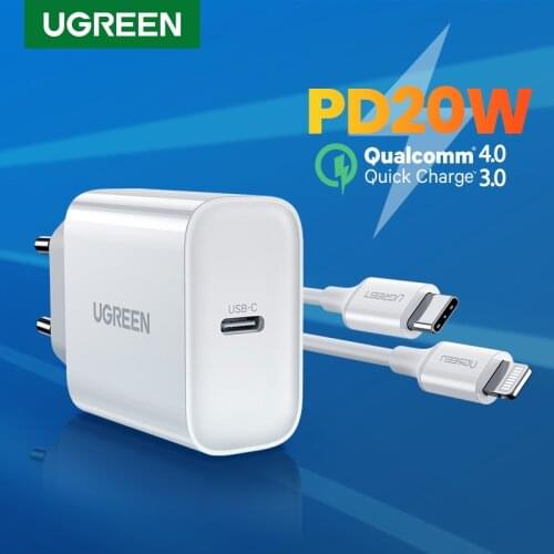 UGREEN PD Charger 20W Fast Charger for iPhone 12 X 8 USB Type C Charger for Xiaomi Quick Charge 4.0 3.0 Charging Phone Charger