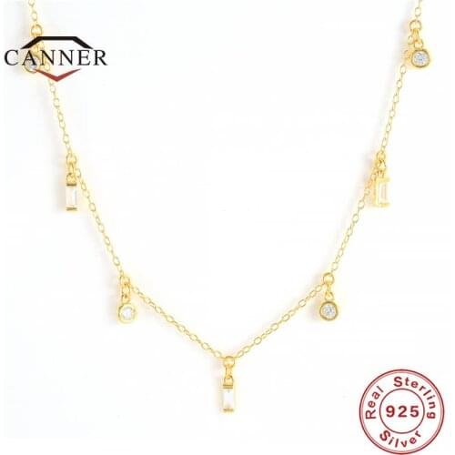 CANNER Luxury Colorful Zircon 925 Silver Choker Necklace for Women Party Wedding Clavicle Chain Necklace Fine Jewelry Wholesale