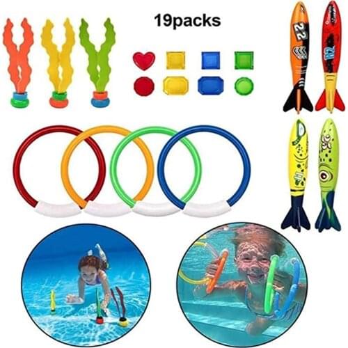 19PCS Diving Torpedo Rocket Throwing Toys Pool Diving Game Summer Torpedo Robber Child Underwater Diving Stick Play Water Toy