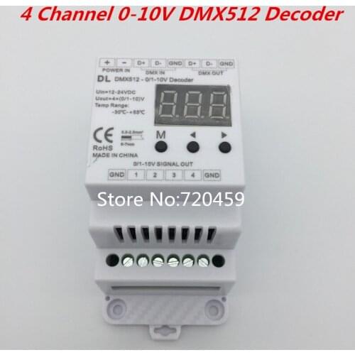 4 Channel 0-10V DMX512 Decoder 0-10V LED Dimmer Signal to 0-10V Signal RGB/RGBW controller 4 Channel Dimmer 12-24V