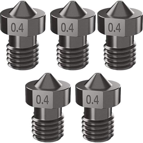 5 Pcs 0.4/1.75mm V5 V6 Super Hard and Wear-Resistant Nozzle Print Head Suitable for 3D Printer Accessories