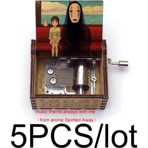 5pcs Wholesale Anime color print Wooden Hand Spirited Away music theme always with me Music Box Christmas Birthday kids Fan Gift