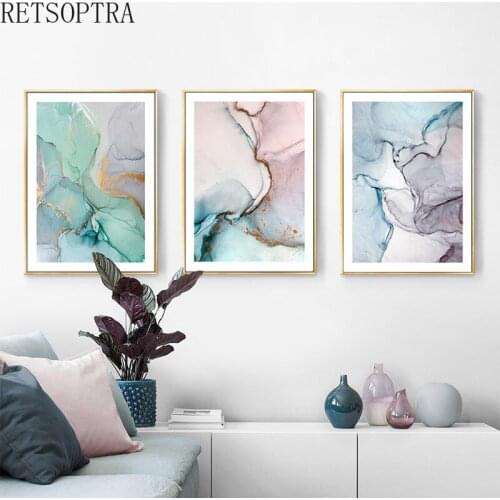 Modern watercolor style Abstract Canvas Painting Poster Wall Art Print Picture green golden line Room Bedroom Home Decoration