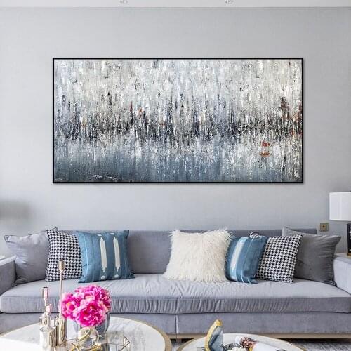Abstract Thick Textured Grey With White Oil Painting 100% Hand Painted On Canvas Handmade Wall Art For Living Room Home Decor