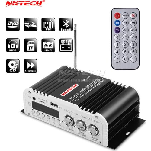 NKTECH HY-118 Car Power Amplifier Digital Audio Player Bluetooth 2.1 Channel 45W 2x 20W Hi-Fi Stereo Super BASS AMP USB TF CD FM