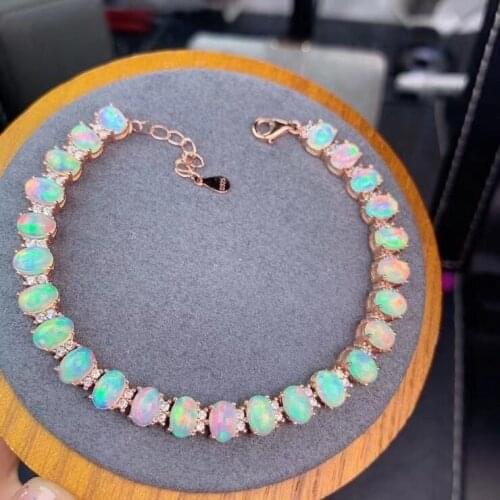 Best Valentines Day Present 100% Natural and Real Opal chain bracelet 925 sterling silver Fine jewelry