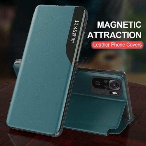 Redme note 10 case smart window view magnetic flip leather cover for xiaomi redmi note 10 pro note10 10pro phone book stand case