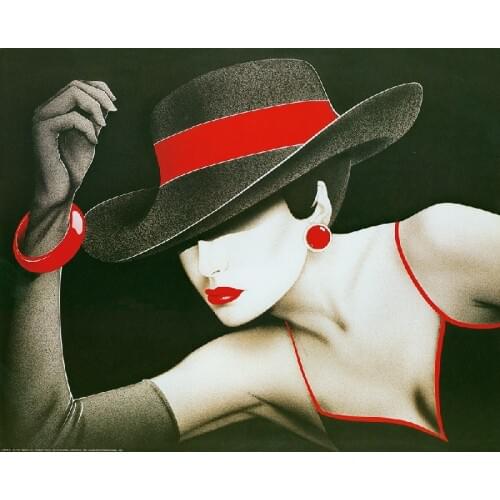 Black white and red painting picture print on canvas a sexy lady with a hot red lips modern home decor art