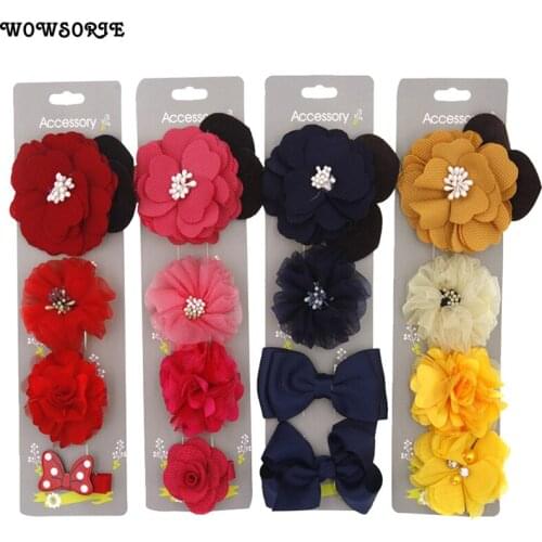 Baby Headwear 4PCS/Lot Wholesale Bow Knot Headbands Children Hair Accessories Flower With Soft Hair Bow Infant Headwear 055
