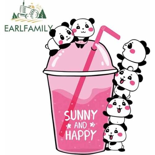 EARLFAMILY 13cm x 10.2cm for Sunny and Happy Panda Funny Car Stickers Graffiti Decal Anime Decals Waterproof Vehicle Decoration