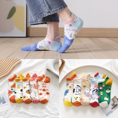 Animal Harajuku Cotton Cartoon Women Low Sock Spring Summer Funny Sweet Jacquard Weave Casual Breathable Slippers Ankle Sock