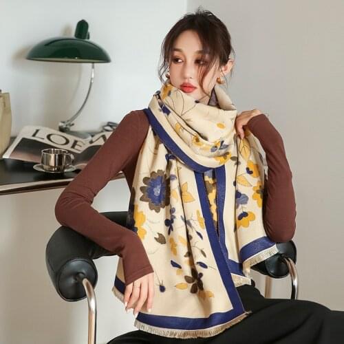 2021 Fashion Cashmere Beach Towel Autumn And Winter Print Scarves New Floret Sunscreen Bandanna Female 190X65CM Dustproof Shawls