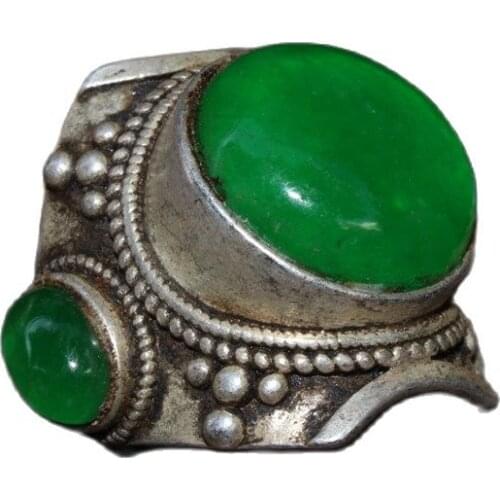 China old Tibetan silver Emerald Inlaid Ring