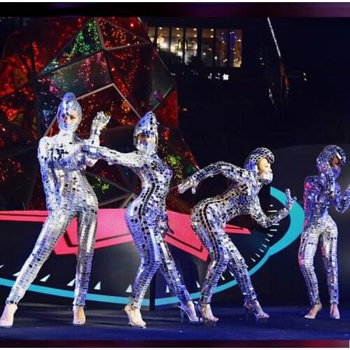 Handmake Nightclub sequins snake head mirror man lens jumpsuit gogo costumes Stage Jazz Dance Modern Dance Costume women gifts