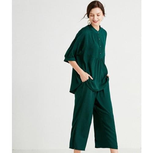 Women Plus Size Casual Suits Loose Fashion Elegant Two Piece Summer New Tops And Pants Elastic Waist High Neck Temperament Suit