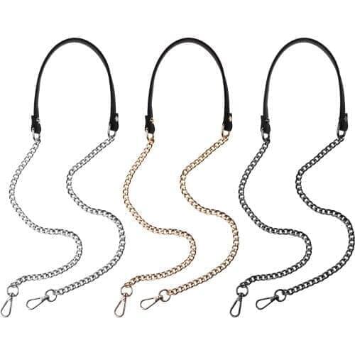 Fashion Purse Bags Shoulder Strap Faux Leather Plated Metal Chain Belt with Buckle Luxury Decoration Lanyard for DIY Handbag Bag