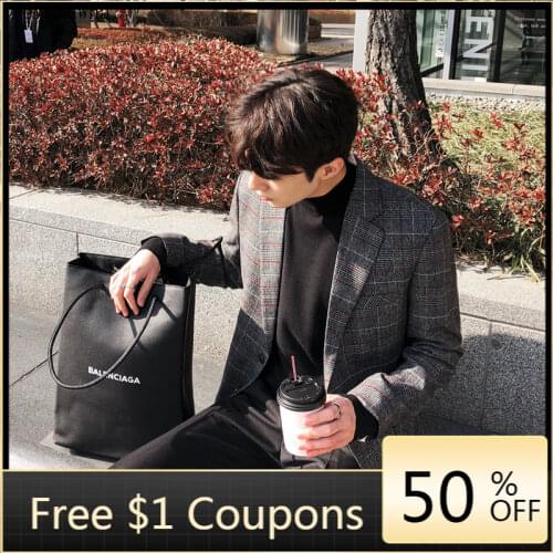 AreMoMuWha Autumn Mens Single Western Plaid Suit Korean Version of The Trend of Casual Handsome Small Suit Jacket Tide QX1361