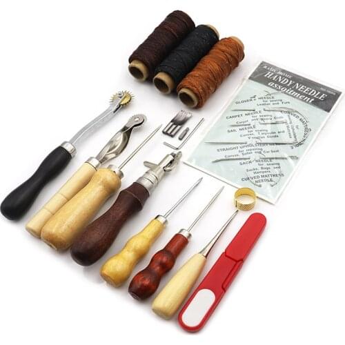 Professional leather sewing tool kit hand stitching stitching punch awl wax thread scissors set leather craft tool accessory set