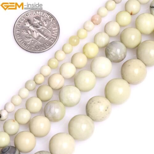 Gem-inside Natural Round Green Australia Butter Jasper Stone Beads for Jewelry Making 15inches DIY Christmas Jewellery