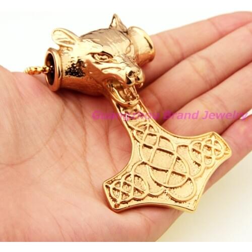 Charming Gold Heavy Thor Hammer Pendant 316L Stainless Steel Biker Style Cool Fashion Pendant Necklace For Mens Boys Gift