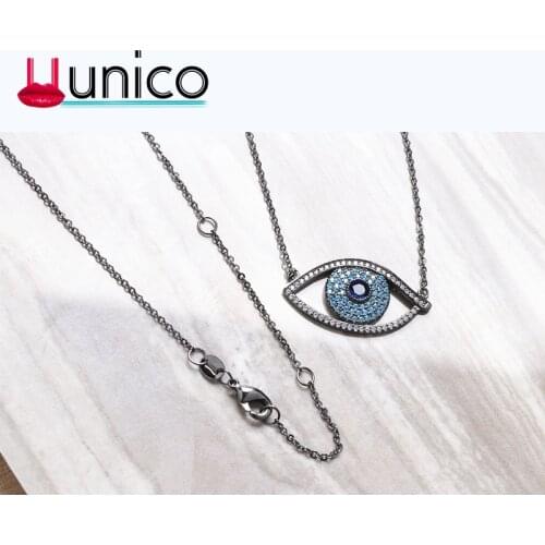 Unico Europe Trendy Eye Blue CZ Pendant Necklace Women Chain ladies Clavicle Zircon Glue