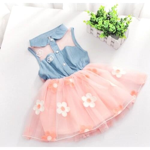 Girls Dresses Cute Kids Girl Denim Sleeveless Tops Tulle Tutu Dress Summer Baby Girl Party Dresses For Girls 2-7Y